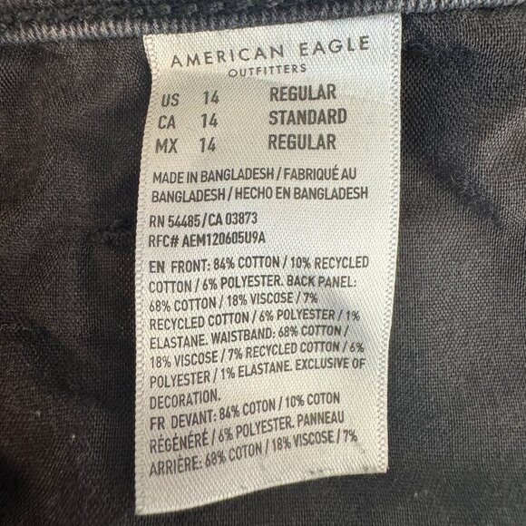 American Eagle Black Distressed Ripped Strigid Mom Jeans Size 14R - Picture 9 of 11